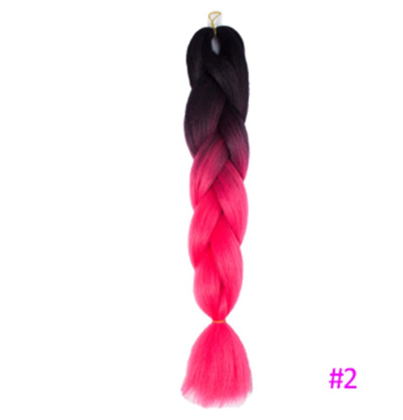 Black Wig Hair Extension High Temperature Silk Braid Gradient Color