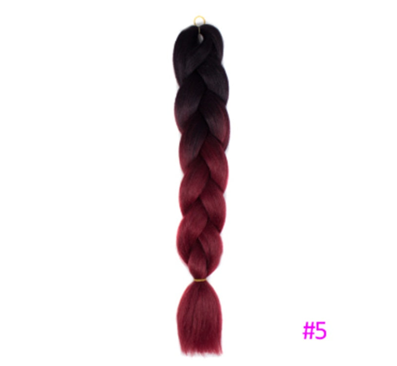 Black Wig Hair Extension High Temperature Silk Braid Gradient Color