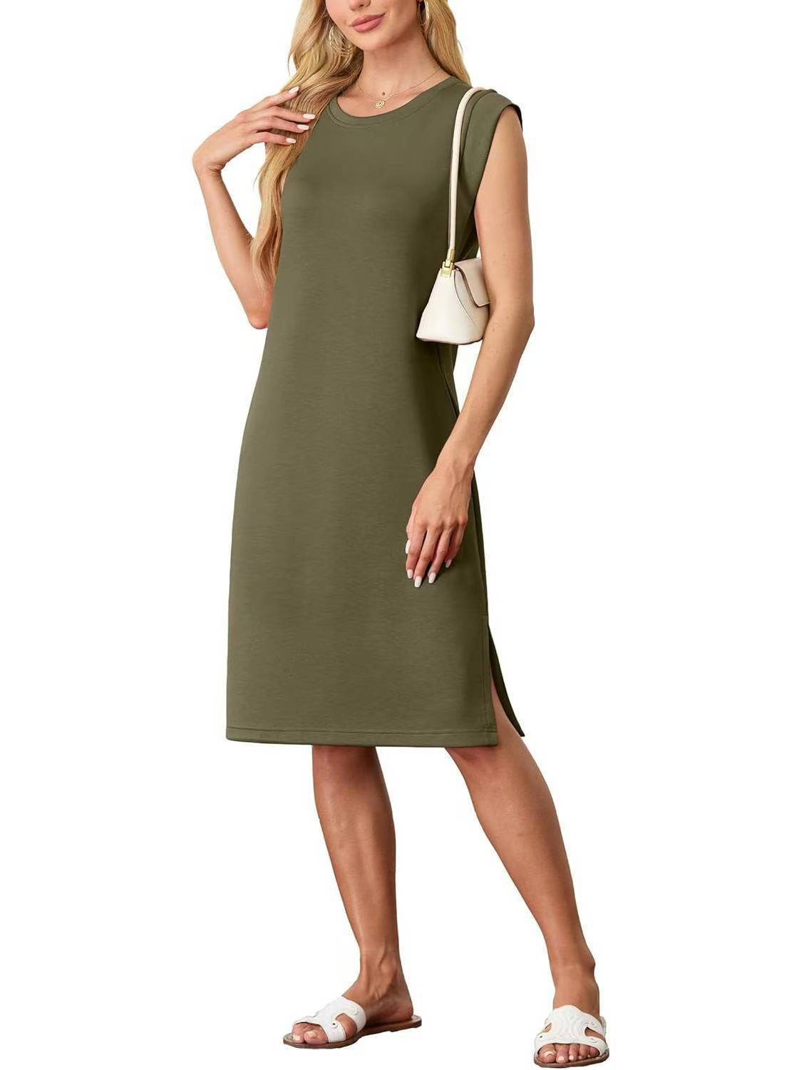 Women's Fashion Round Neck Sleeveless Split Pocket Dress