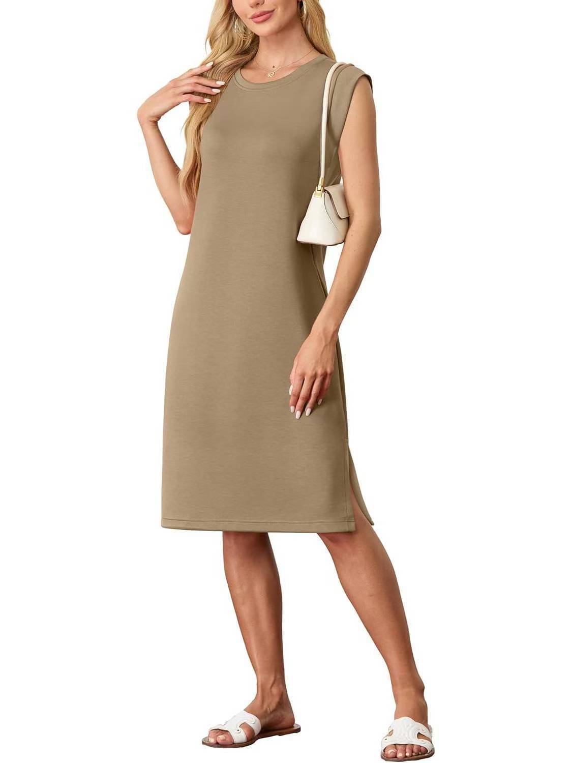 Women's Fashion Round Neck Sleeveless Split Pocket Dress
