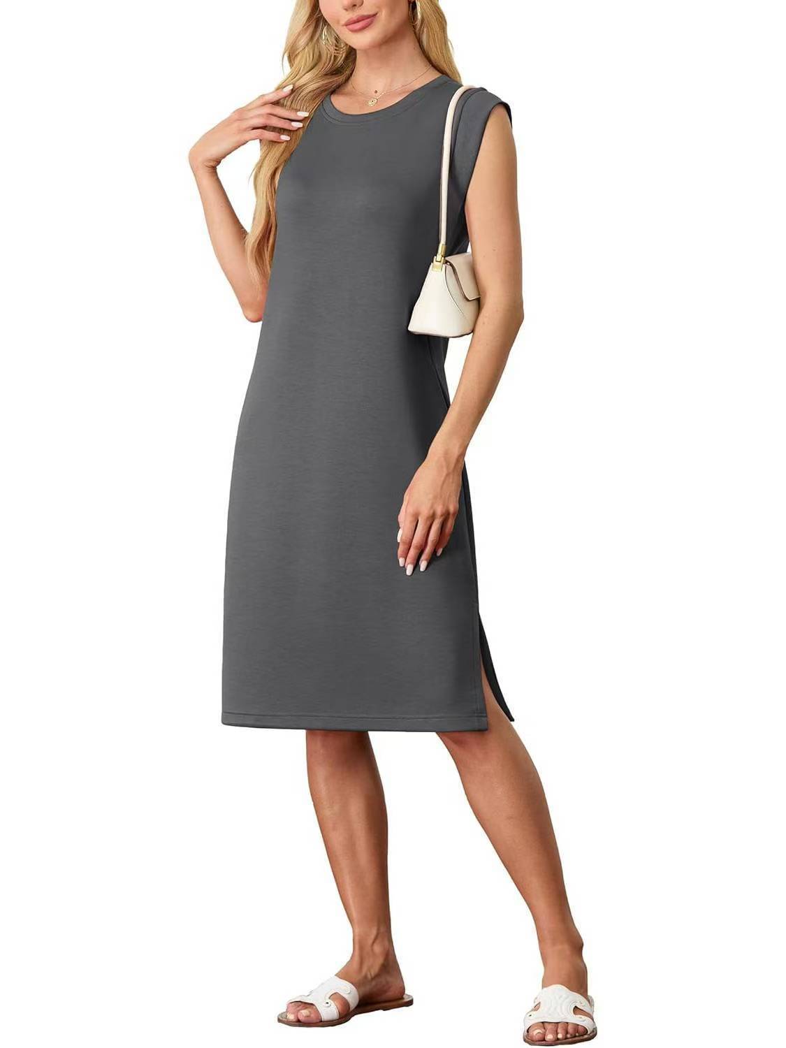 Women's Fashion Round Neck Sleeveless Split Pocket Dress