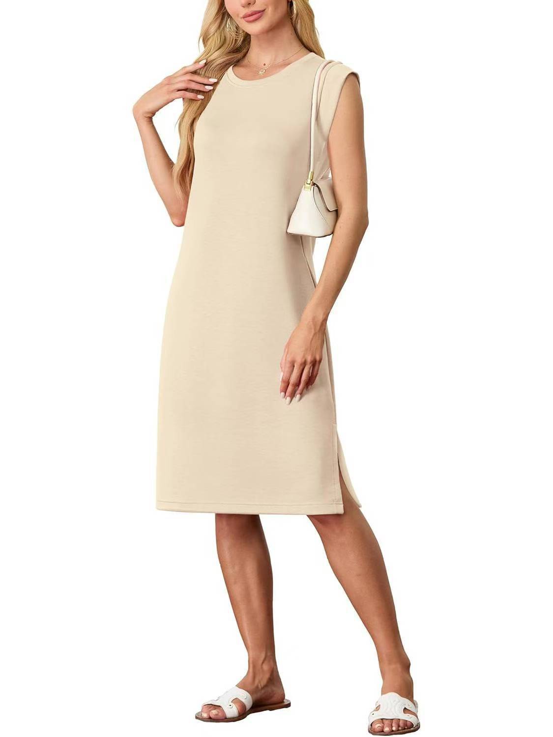 Women's Fashion Round Neck Sleeveless Split Pocket Dress