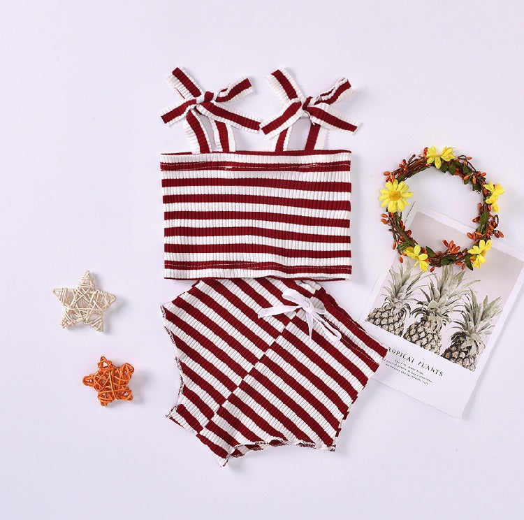 Infant Children Summer Suit Men And Women Baby Striped Pit Striped Vest Skirt Shorts Two-Piece Suit