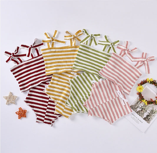 Infant Children Summer Suit Men And Women Baby Striped Pit Striped Vest Skirt Shorts Two-Piece Suit