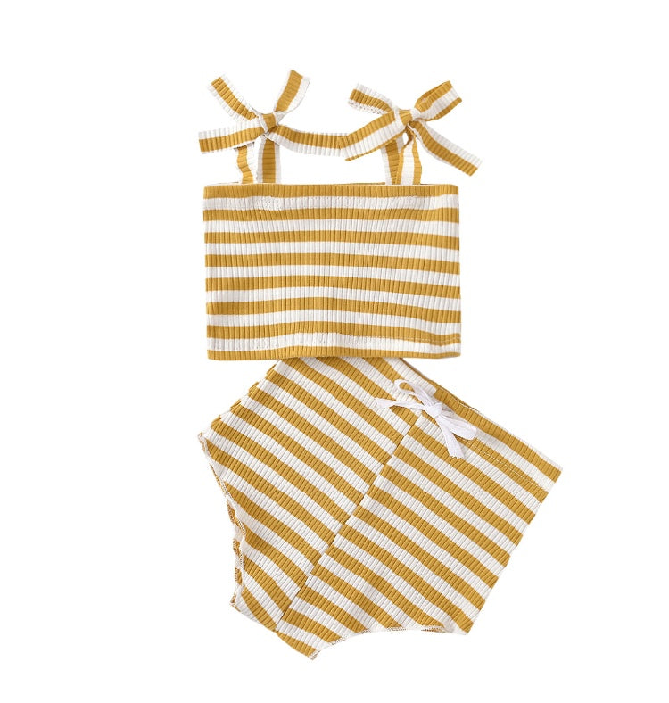 Infant Children Summer Suit Men And Women Baby Striped Pit Striped Vest Skirt Shorts Two-Piece Suit