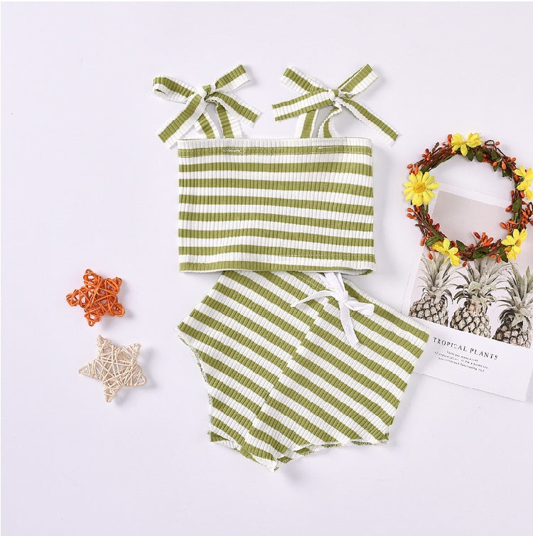 Infant Children Summer Suit Men And Women Baby Striped Pit Striped Vest Skirt Shorts Two-Piece Suit