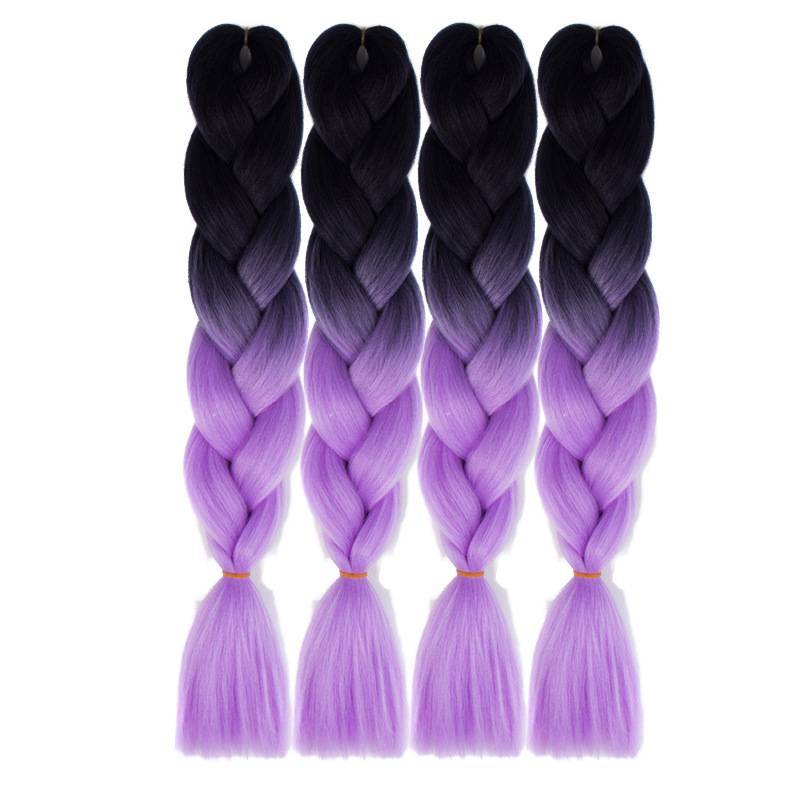 Black Wig Hair Extension High Temperature Silk Braid Gradient Color