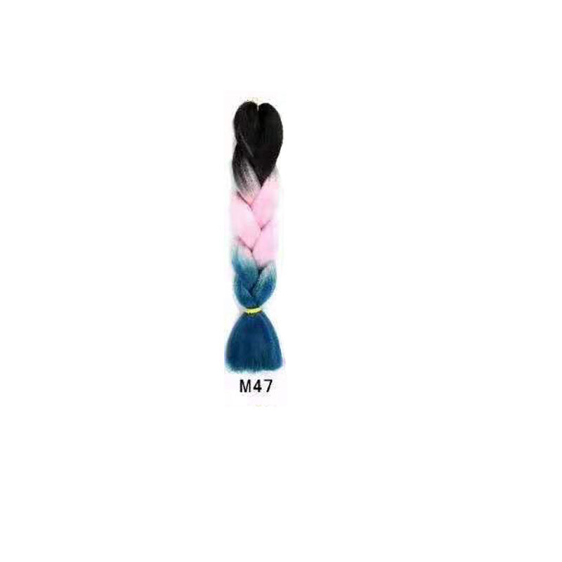 Black Wig Hair Extension High Temperature Silk Braid Gradient Color