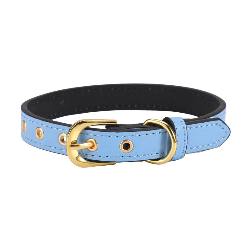 Plain Pet Collar Gold Buckle PU