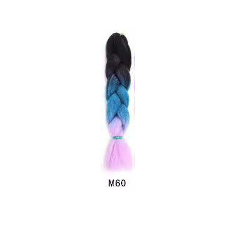 Black Wig Hair Extension High Temperature Silk Braid Gradient Color