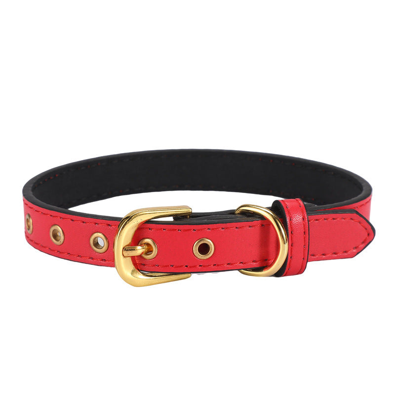 Plain Pet Collar Gold Buckle PU