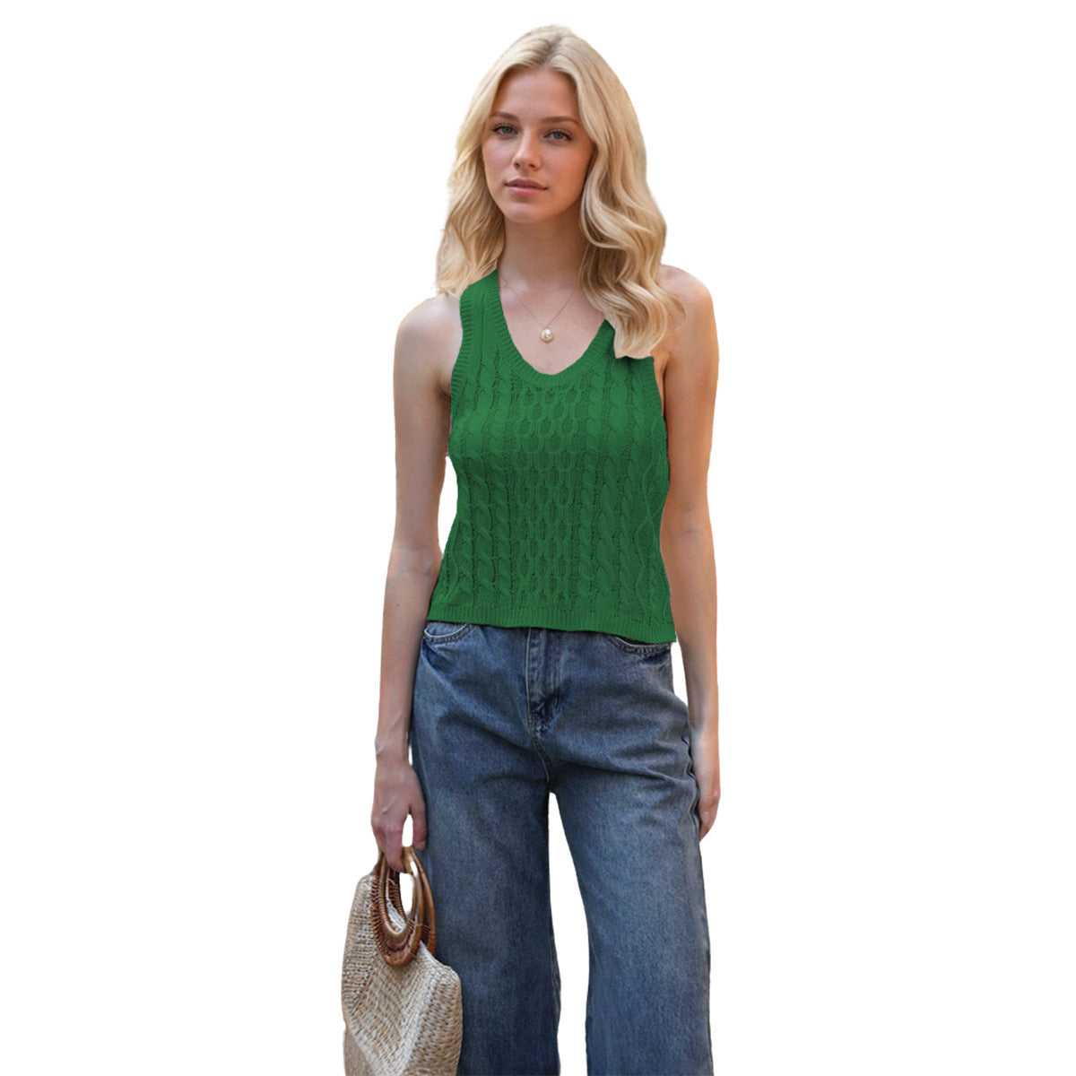 Women's V-neck Tank Vest Fashion Casual Knitted Solid Color Tops